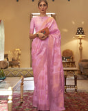 Vsaree Pink Banarasi Tussar Silk Designer Saree With Banarasi Border And Blouse