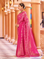 Designer Pure Silk Golden Border With Banarasi Design Saree And Blouse