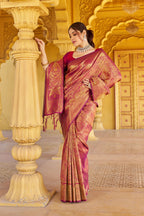 Designer Banarasi Soft Silk Saree With Pure Golden Zari Border And Blouse