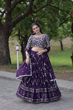 WOMEN'S FAUX GEORGETTE DESIGNER LONG LEHENGA CHOLI IN PURPLE AND VIOLET WITH EMBROIDERED WORK