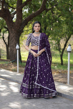 WOMEN'S FAUX GEORGETTE DESIGNER LONG LEHENGA CHOLI IN PURPLE AND VIOLET WITH EMBROIDERED WORK