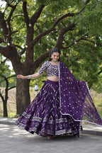 WOMEN'S FAUX GEORGETTE DESIGNER LONG LEHENGA CHOLI IN PURPLE AND VIOLET WITH EMBROIDERED WORK