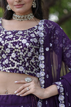 WOMEN'S FAUX GEORGETTE DESIGNER LONG LEHENGA CHOLI IN PURPLE AND VIOLET WITH EMBROIDERED WORK