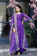 SILK PARTY WEAR SALWAR KAMEEZ IN PURPLE AND VIOLET WITH EMBROIDERED WORK STITCHED