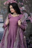 SILK PARTY WEAR SALWAR KAMEEZ IN ONION AND VIOLET WITH EMBROIDERED WORK STITCHED