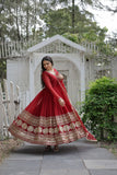 WOMEN'S FAUX BLOOMING  CAPTIVATING MAROON COLOR GOWN WITH RAVISHING DUPATTA STITCHED