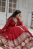 WOMEN'S FAUX BLOOMING  CAPTIVATING MAROON COLOR GOWN WITH RAVISHING DUPATTA STITCHED