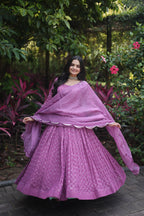 Women's FAUX GEORGETTE FESTIVE GOWN IN PINK AND MAJENTA WITH EMBROIDERED WORK STITCHED