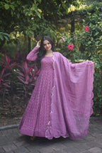 Women's FAUX GEORGETTE FESTIVE GOWN IN PINK AND MAJENTA WITH EMBROIDERED WORK STITCHED