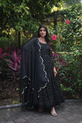 Women's FAUX GEORGETTE PARTY WEAR GOWN IN BLACK AND GREY WITH SEQUENCE WORK STITCHED