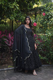 Women's FAUX GEORGETTE PARTY WEAR GOWN IN BLACK AND GREY WITH SEQUENCE WORK STITCHED