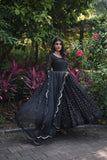 Women's FAUX GEORGETTE PARTY WEAR GOWN IN BLACK AND GREY WITH SEQUENCE WORK STITCHED