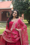 WOMEN'S PINK FAUX BLOOMING WITH MULTI-SEQUINS EMBROIDERY WORK PARTY WEAR GOWN STITCHED