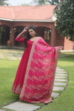 WOMEN'S PINK FAUX BLOOMING WITH MULTI-SEQUINS EMBROIDERY WORK PARTY WEAR GOWN STITCHED