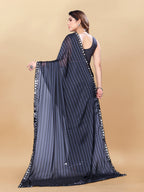 Vsaree Grey Satin Silk Saree With Mirror Border And Leriya Pallu And Blouse