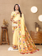 Vsaree Cream Paithani Silk Flower Border And Zari Weaving Rich Pallu With Blouse