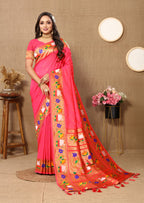 Vsaree Dark Peach Paithani Silk Flower Border And Zari Weaving Rich Pallu With Blouse