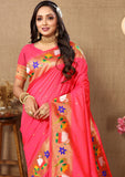 Vsaree Dark Peach Paithani Silk Flower Border And Zari Weaving Rich Pallu With Blouse