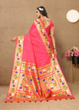 Vsaree Dark Peach Paithani Silk Flower Border And Zari Weaving Rich Pallu With Blouse