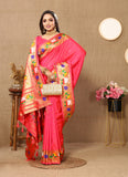 Vsaree Dark Peach Paithani Silk Flower Border And Zari Weaving Rich Pallu With Blouse