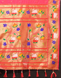 Vsaree Dark Peach Paithani Silk Flower Border And Zari Weaving Rich Pallu With Blouse