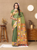 Vsaree Mehndi Paithani Silk Flower Border And Zari Weaving Rich Pallu With Blouse