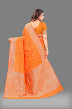 Vsaree Orange Lichi Silk And Zari weaving Saree With Designer Border And Blouse