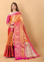 Vsaree Orange Kanjivaram Silk And Zari weaving Saree With Designer Border And Blouse