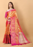 Vsaree Orange Kanjivaram Silk And Zari weaving Saree With Designer Border And Blouse
