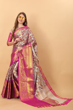 Vsaree Wine Kanjivaram Silk And Zari weaving Saree With Designer Border And Blouse