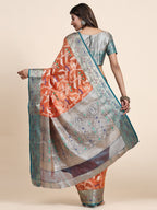 Vsaree Orange Designer Organza Silk Saree With Heavy Rich Pallu And Blouse