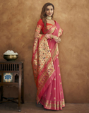 Vsaree Light Pink Paithani Silk Flower Border And Zari Weaving Rich Pallu With Blouse