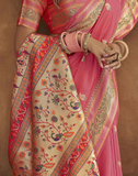 Vsaree Light Pink Paithani Silk Flower Border And Zari Weaving Rich Pallu With Blouse