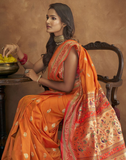 Vsaree Orange Paithani Silk Flower Border And Zari Weaving Rich Pallu With Blouse