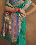 Vsaree Rama Paithani Silk Flower Border And Zari Weaving Rich Pallu With Blouse