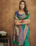 Vsaree Rama Paithani Silk Flower Border And Zari Weaving Rich Pallu With Blouse
