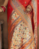 Vsaree Red Paithani Silk Flower Border And Zari Weaving Rich Pallu With Blouse