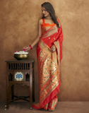 Vsaree Red Paithani Silk Flower Border And Zari Weaving Rich Pallu With Blouse