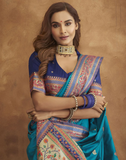 Vsaree Teal Paithani Silk Flower Border And Zari Weaving Rich Pallu With Blouse