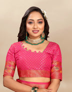 Vsaree Pink Designer Organza Silk Saree With Heavy Rich Pallu And Blouse