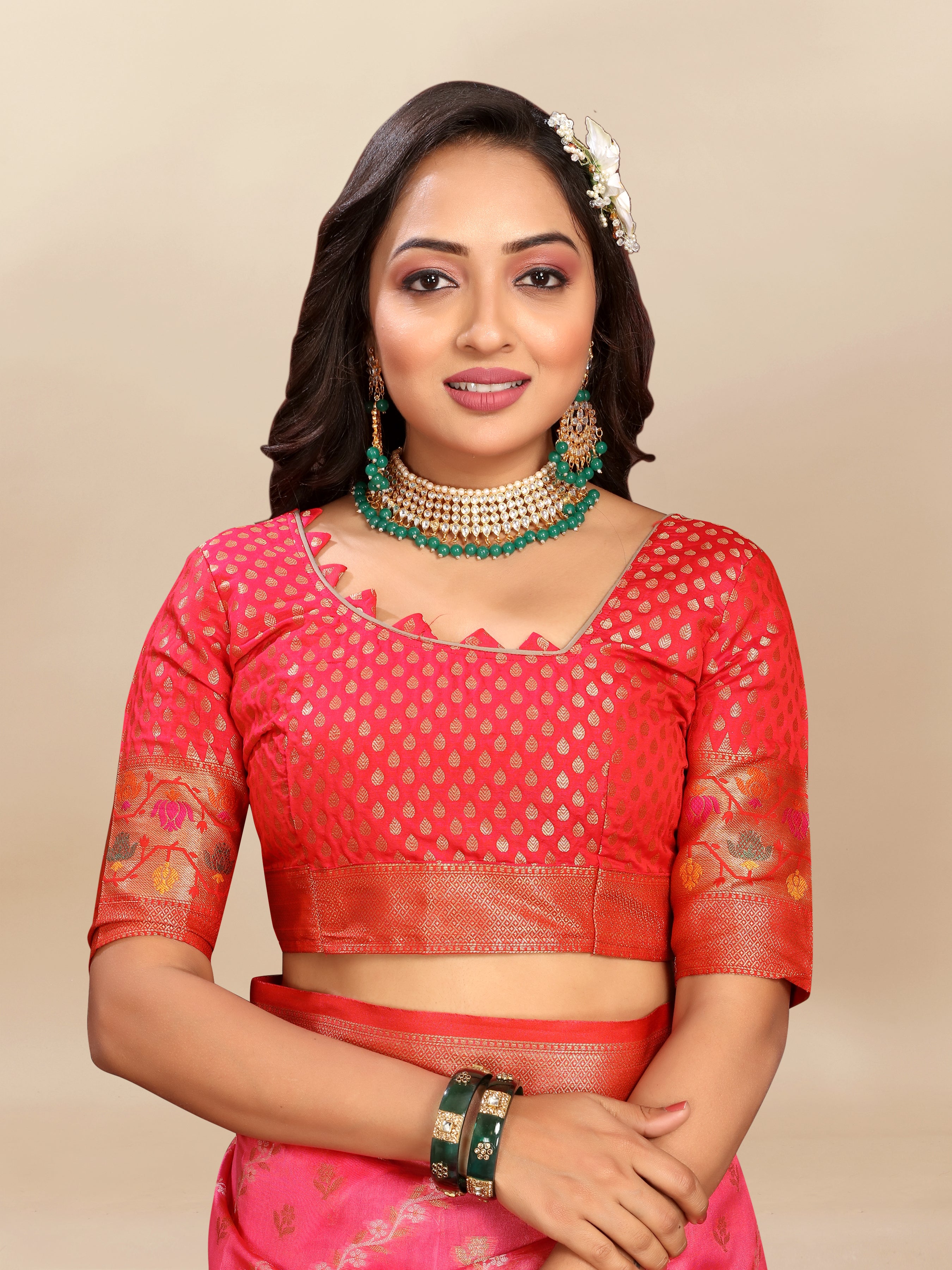 Vsaree Red Designer Organza Silk Saree With Heavy Rich Pallu And Blouse