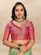 Vsaree Green Designer Organza Silk Saree With Heavy Rich Pallu And Blouse