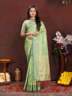 Vsaree Green Silk Blend Saree With Flower Design Border And Blouse