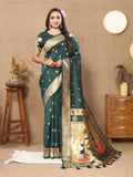 Vsaree Green Paithani Silk Flower Border And Zari Weaving Rich Pallu With Blouse