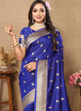 Vsaree Blue Paithani Silk Flower Border And Zari Weaving Rich Pallu With Blouse
