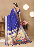 Vsaree Blue Paithani Silk Flower Border And Zari Weaving Rich Pallu With Blouse