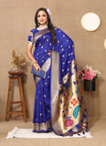 Vsaree Blue Paithani Silk Flower Border And Zari Weaving Rich Pallu With Blouse