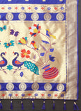 Vsaree Blue Paithani Silk Flower Border And Zari Weaving Rich Pallu With Blouse