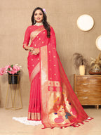 Vsaree Pink Paithani Silk Flower Border And Zari Weaving Rich Pallu With Blouse