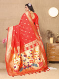 Vsaree Red Paithani Silk Flower Border And Zari Weaving Rich Pallu With Blouse